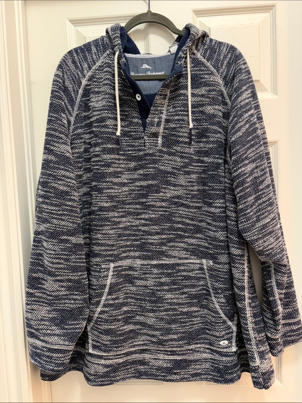 Tommy Bahama Navy and White Marled Hoodie Pullover XXL Beach
